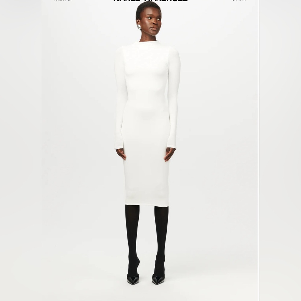 Naked Wardrobe White Long Sleeve Dress